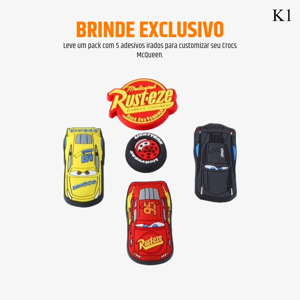 Crocs Relâmpago McQueen Pack – Leve o Crocs + Farol Vermelho + Pack 5 Adesivos de BRINDE | ATÉ MEIA-NOITE DE HOJE!