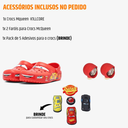 Crocs Relâmpago McQueen Pack – Leve o Crocs + Farol Vermelho + Pack 5 Adesivos de BRINDE | ATÉ MEIA-NOITE DE HOJE!