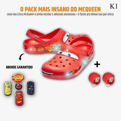 Crocs Relâmpago McQueen Pack – Leve o Crocs + Farol Vermelho + Pack 5 Adesivos de BRINDE | ATÉ MEIA-NOITE DE HOJE!